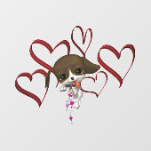 Cute Puppy Red Hearts  Raamsticker (Vel)