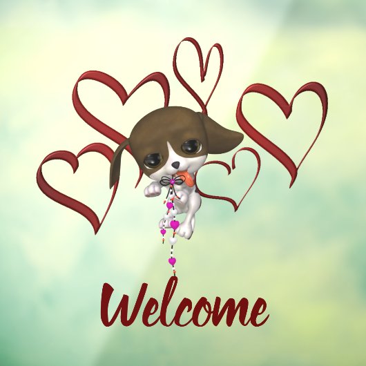 Cute Puppy Red Hearts Welkom Raamsticker (Vel 3)