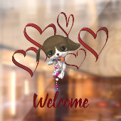 Cute Puppy Red Hearts Welkom Raamsticker (Vel 2)