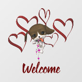 Cute Puppy Red Hearts Welkom Raamsticker (Vel)