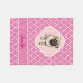 Cute Puppy Roze Quatrefoil met naam Fleece Deken (Voorkant (Horizontaal))