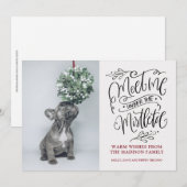 Cute Puppy Sniffing Mistletoe Kerstmis Feestdagenkaart (Voorkant / Achterkant)