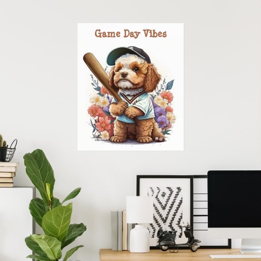 Cute Puppy Speel Baseball Poster (Thuiskantoor)