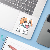 Cute Puppy Sticker (Laptop met iPhone)
