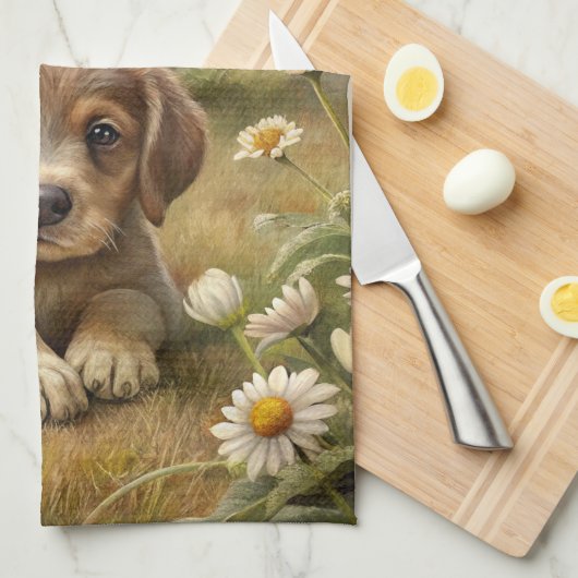 Cute Puppy Theedoek (Quarter Fold)