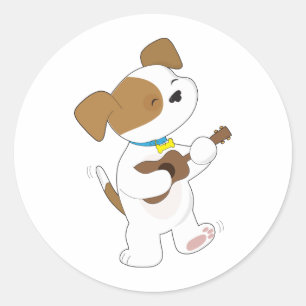 Cute Puppy Ukulele Ronde Sticker