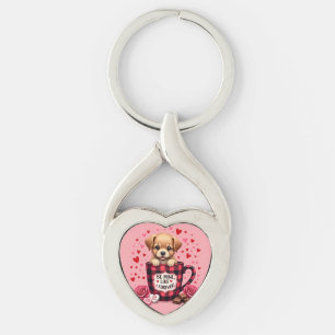 Cute Puppy Valentijnsdag Buffalo Plaid Esthetische Sleutelhanger