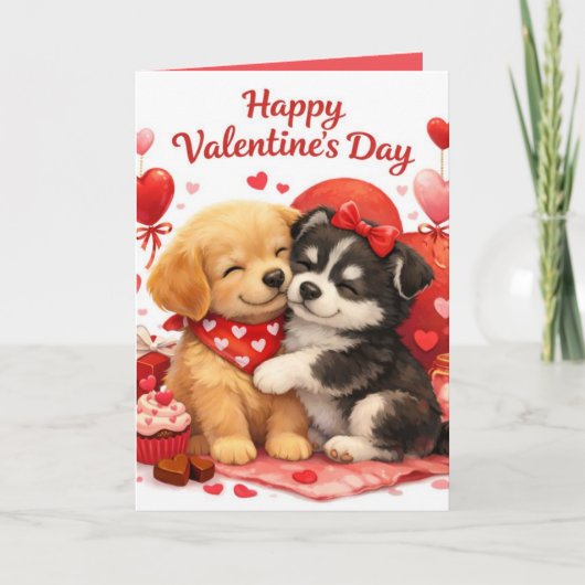 Cute Puppy Valentine Feestdagen Kaart (Voorkant)