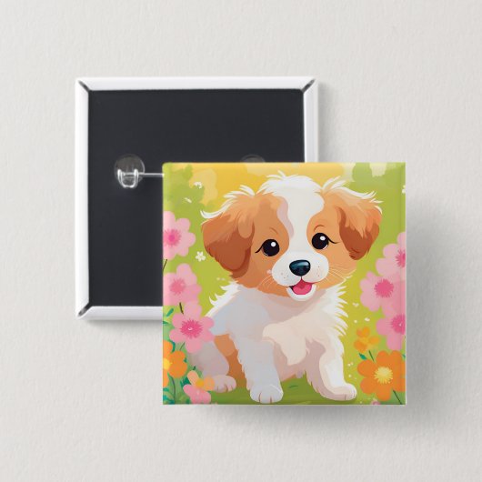 Cute Puppy Vierkante Button 5,1 Cm (Voorkant /achterkant)