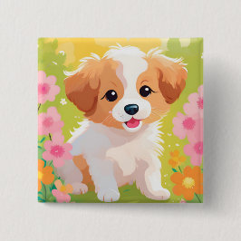 Cute Puppy Vierkante Button 5,1 Cm