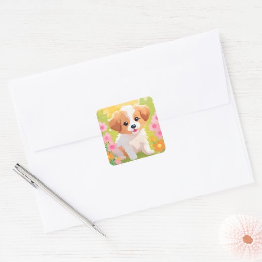 Cute Puppy Vierkante Sticker (Envelop)