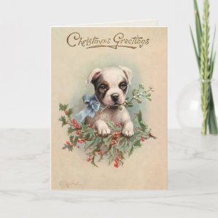 Cute Puppy Vintage kerstgroet Feestdagen Kaart