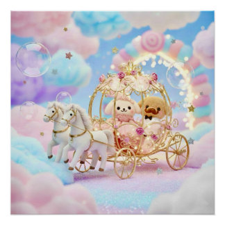 Cute Puppy Wedding Fairytale Carriage Perfect Poster