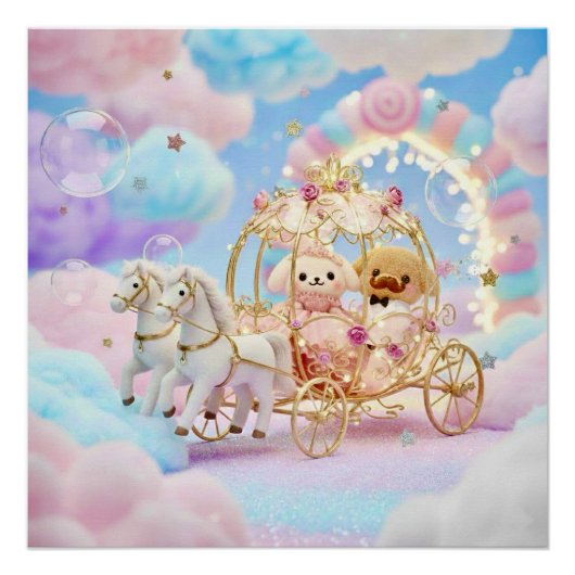 Cute Puppy Wedding Fairytale Carriage Perfect Poster (Voorkant)