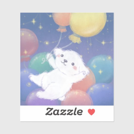 Cute Puppy with Balloons & Stars Sticker (Vel)