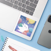 Cute Puppy with Balloons & Stars Sticker (Laptop met iPhone)