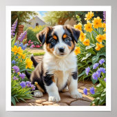 Cute Puppy with Flowers Poster (Voorkant)