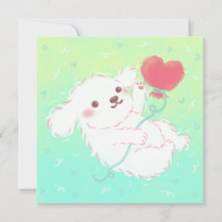 Cute Puppy with Heart Balloon Kaart