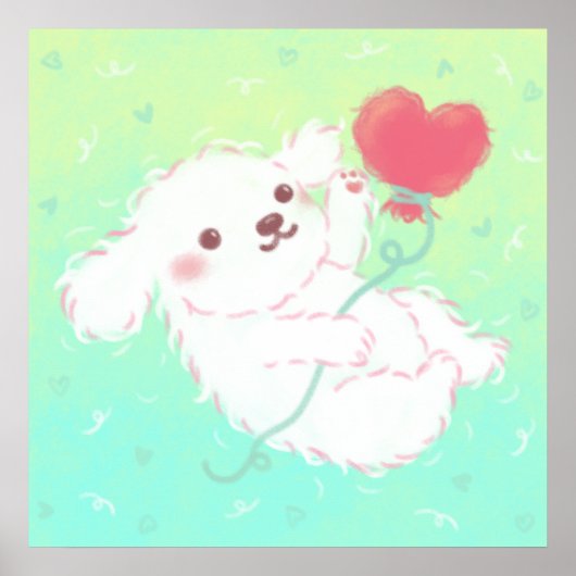 Cute Puppy with Heart Balloon Poster (Voorkant)