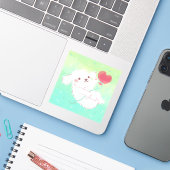Cute Puppy with Heart Balloon Sticker (Laptop met iPhone)