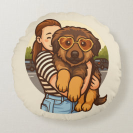 Cute Puppy with Heart Sunglasses  Rond Kussen