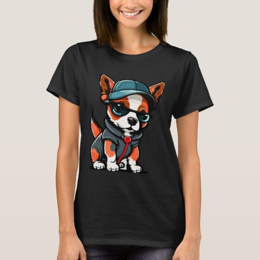 Cute Puppy With Sunglasses  2 T-shirt (Voorkant)