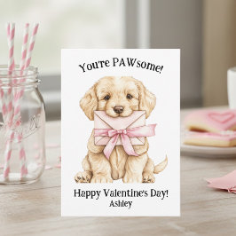 Cute Puppy You're PAWsome Pink Kids Valentine's  Notitiekaartje