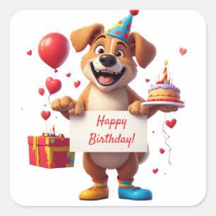 Cute Puppyparty Met Cadeau Doos 🐾 Vierkante Sticker