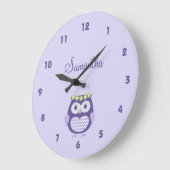 Cute Purple and Lavender Girly Owl Wall Clock Grote Klok (Hoek)