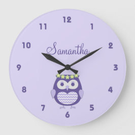 Cute Purple and Lavender Girly Owl Wall Clock Grote Klok