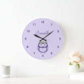 Cute Purple and Lavender Girly Owl Wall Clock Grote Klok (Huis)