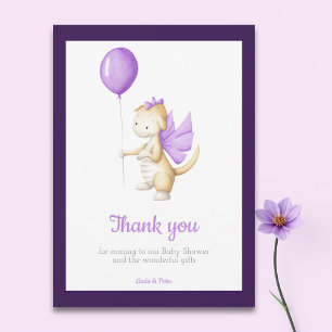 Cute Purple Baby Dragon Baby Shower Thank You Card Bedankkaart
