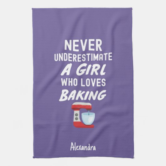 Cute Purple Baking Gift For Kids Little Girl Baker Theedoek (Verticaal)