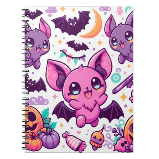 Cute purple bats halloween candy notitieboek (Voorkant)