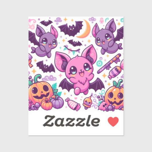 Cute purple bats halloween candy sticker (Vel)