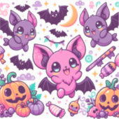 Cute purple bats halloween candy sticker (Voorkant)