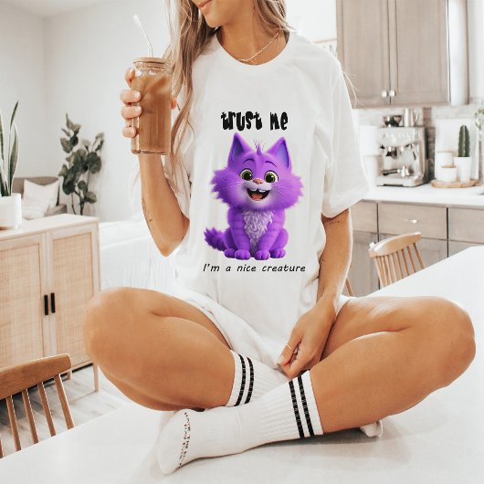 Cute Purple Cat | Trust Me I'm a Nice Creature T-shirt