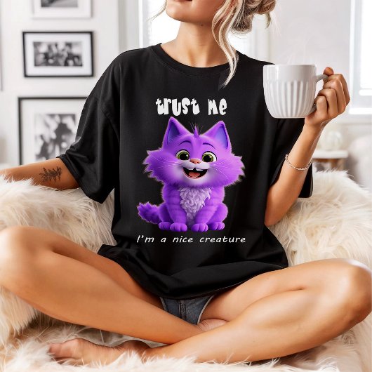 Cute Purple Cat | Trust Me I'm a Nice Creature T-shirt