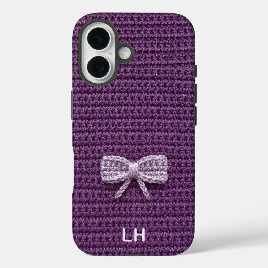 Cute Purple Crochet Bow Yarn Custom Name Case-Mate iPhone Case (Achterkant)