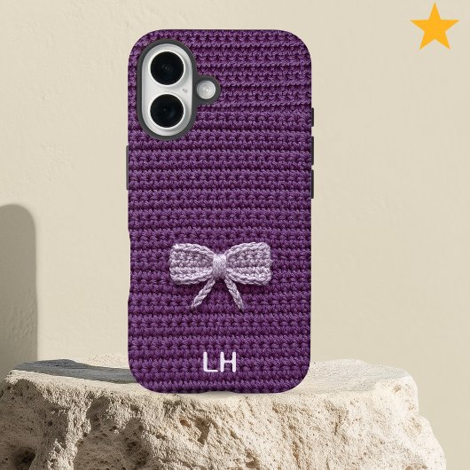 Cute Purple Crochet Bow Yarn Custom Name Case-Mate iPhone Case