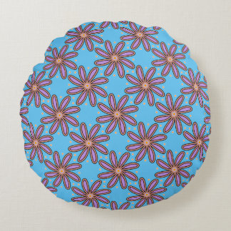 Cute Purple Daisies On Blue Throw Pillows Rond Kussen