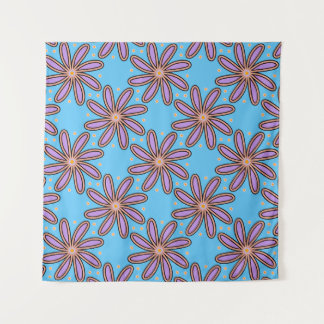 Cute Purple Daisies On Blue Wandkleed