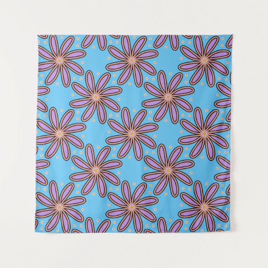 Cute Purple Daisies On Blue Wandkleed (Voorkant)
