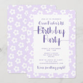 Cute Purple Daisy Pattern 1st Birthday Party Kaart (Voorkant / Achterkant)