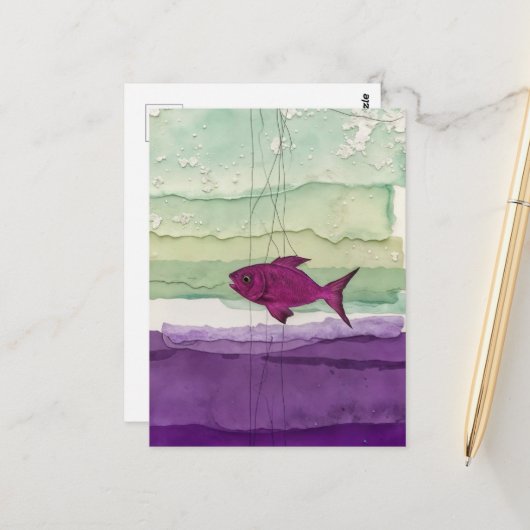 Cute Purple Fish Briefkaart (Voorkant / Achterkant in situ)