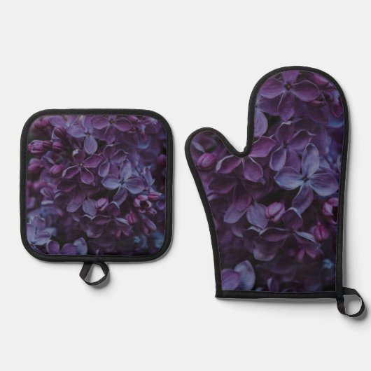 Cute Purple Flowers Ovenwant & Pannenlap Set (Voorkant)