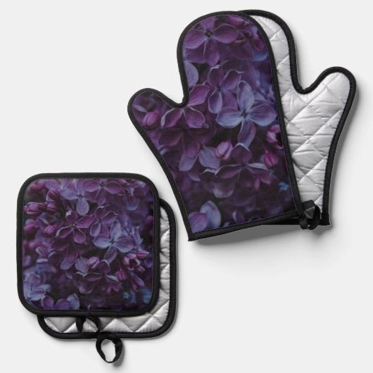 Cute Purple Flowers Ovenwant & Pannenlap Set (Voorkant / Achterkant)