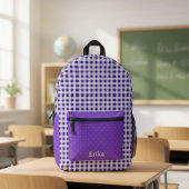 Cute Purple Gingham Personalized Backpack Bedrukte Rugzak