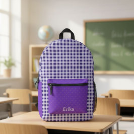Cute Purple Gingham Personalized Backpack Bedrukte Rugzak