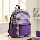 Cute Purple Gingham Personalized Backpack Bedrukte Rugzak